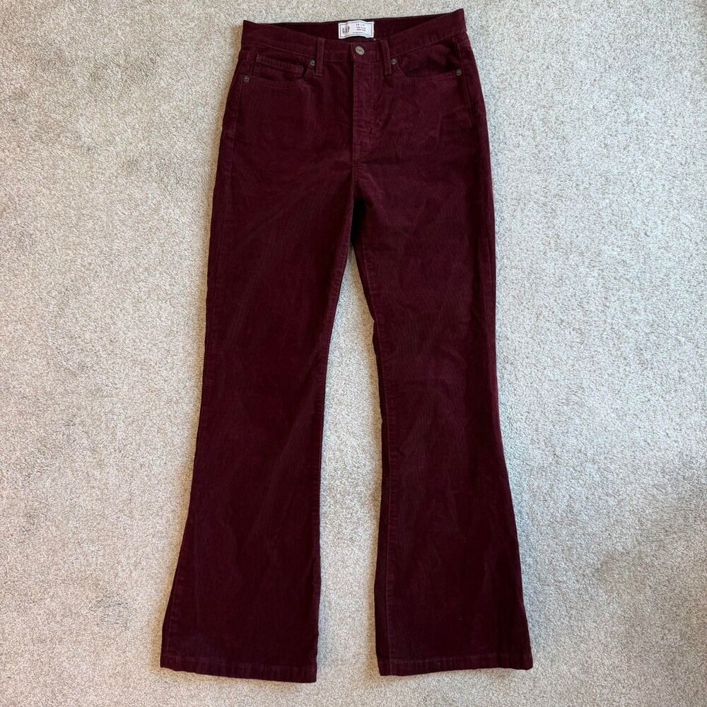 Gap 70s Flare Wide Leg High Rise Corduroy Pants Womens 28 6R Burgundy Boho